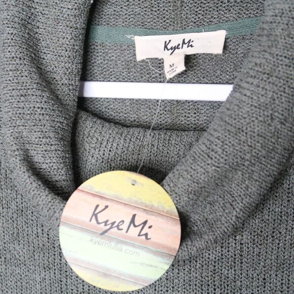 Kye Mi Womens Cowl Neck Sweater Size Medium Green Cropped Grunge - Picture 3 of 9